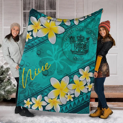 Niue Polynesian Blanket - Plumeria With Blue Ocean