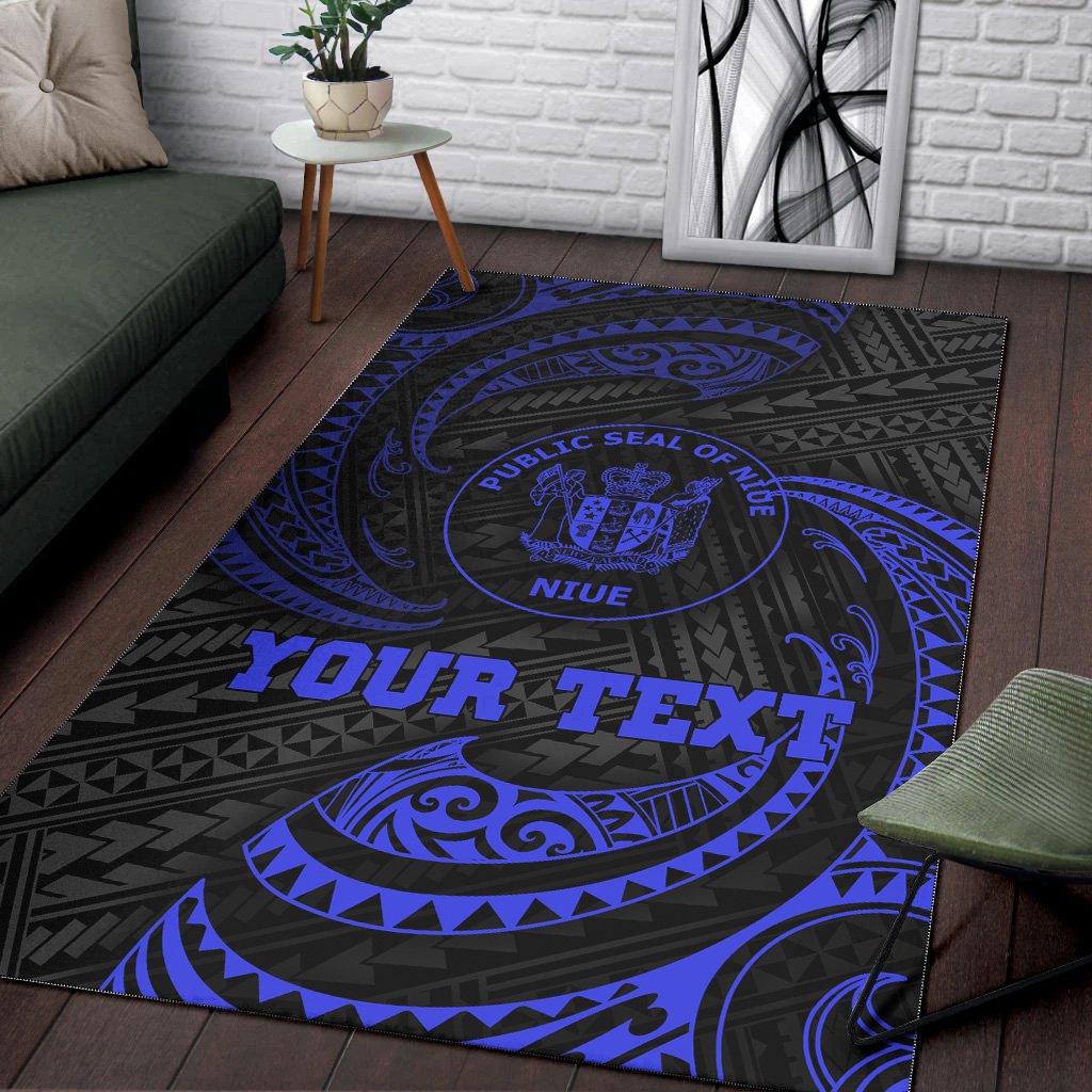 Niue Polynesian Custom Personalised Area Rug - Blue Tribal Wave