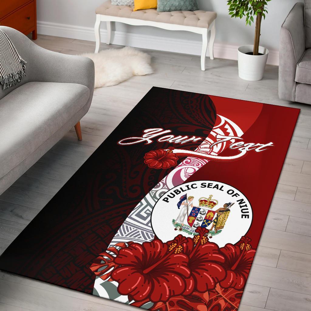 Niue Polynesian Custom Personalised Area Rug - Coat Of Arm With Hibiscus