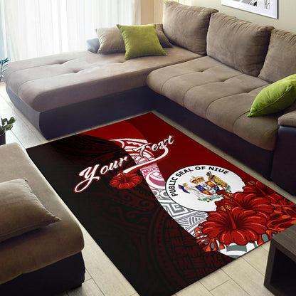 Niue Polynesian Custom Personalised Area Rug - Coat Of Arm With Hibiscus
