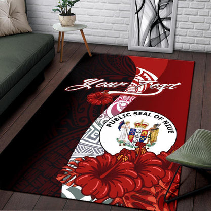 Niue Polynesian Custom Personalised Area Rug - Coat Of Arm With Hibiscus