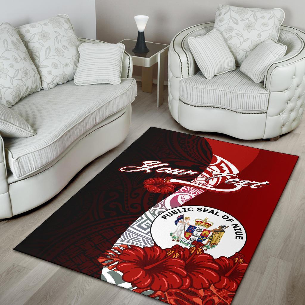Niue Polynesian Custom Personalised Area Rug - Coat Of Arm With Hibiscus