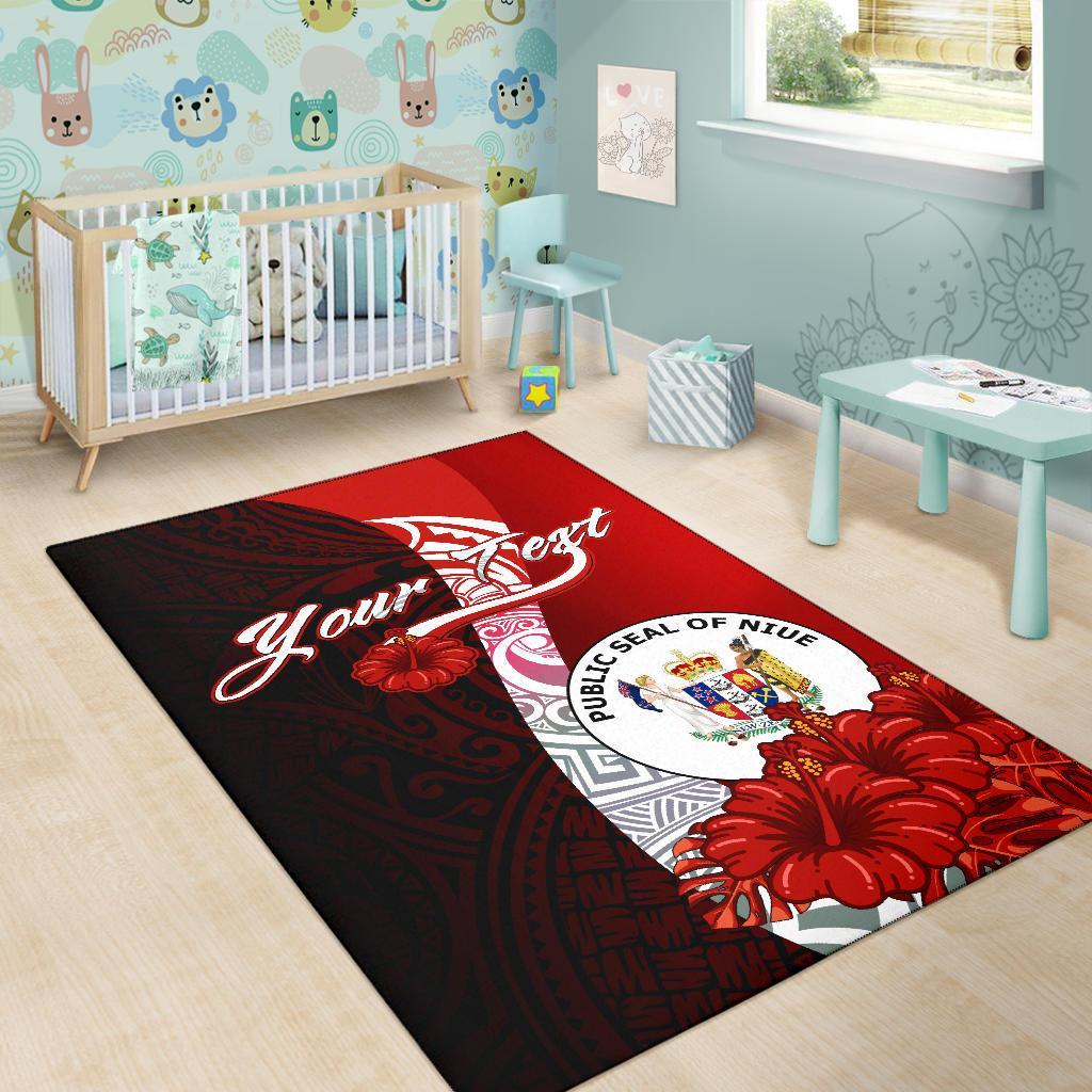 Niue Polynesian Custom Personalised Area Rug - Coat Of Arm With Hibiscus