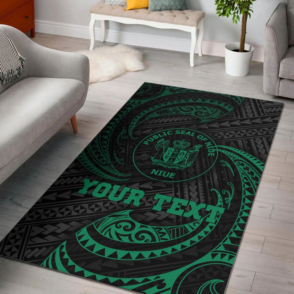 Niue Polynesian Custom Personalised Area Rug - Green Tribal Wave