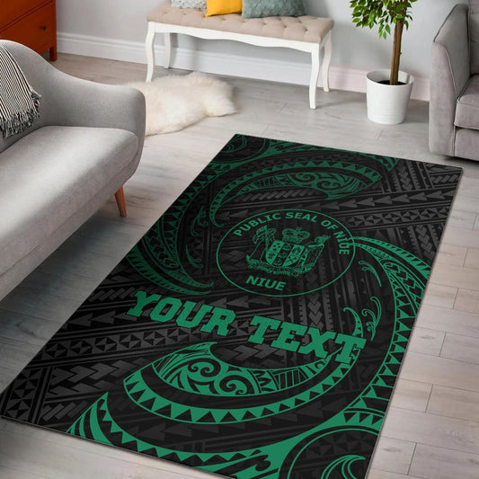 Niue Polynesian Custom Personalised Area Rug - Green Tribal Wave