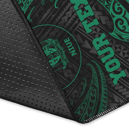 Niue Polynesian Custom Personalised Area Rug - Green Tribal Wave