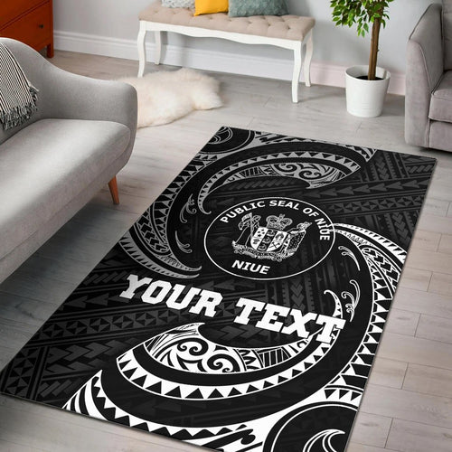 Niue Polynesian Custom Personalised Area Rug - White Tribal Wave