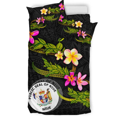 Niue Polynesian Custom Personalised Bedding Set - Plumeria Tribal