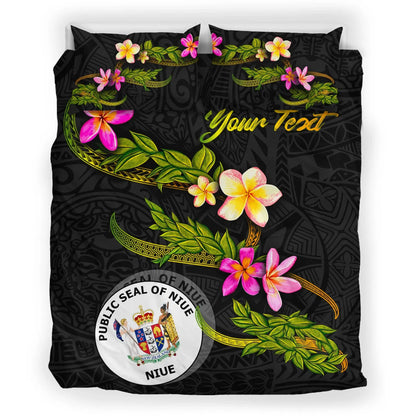 Niue Polynesian Custom Personalised Bedding Set - Plumeria Tribal