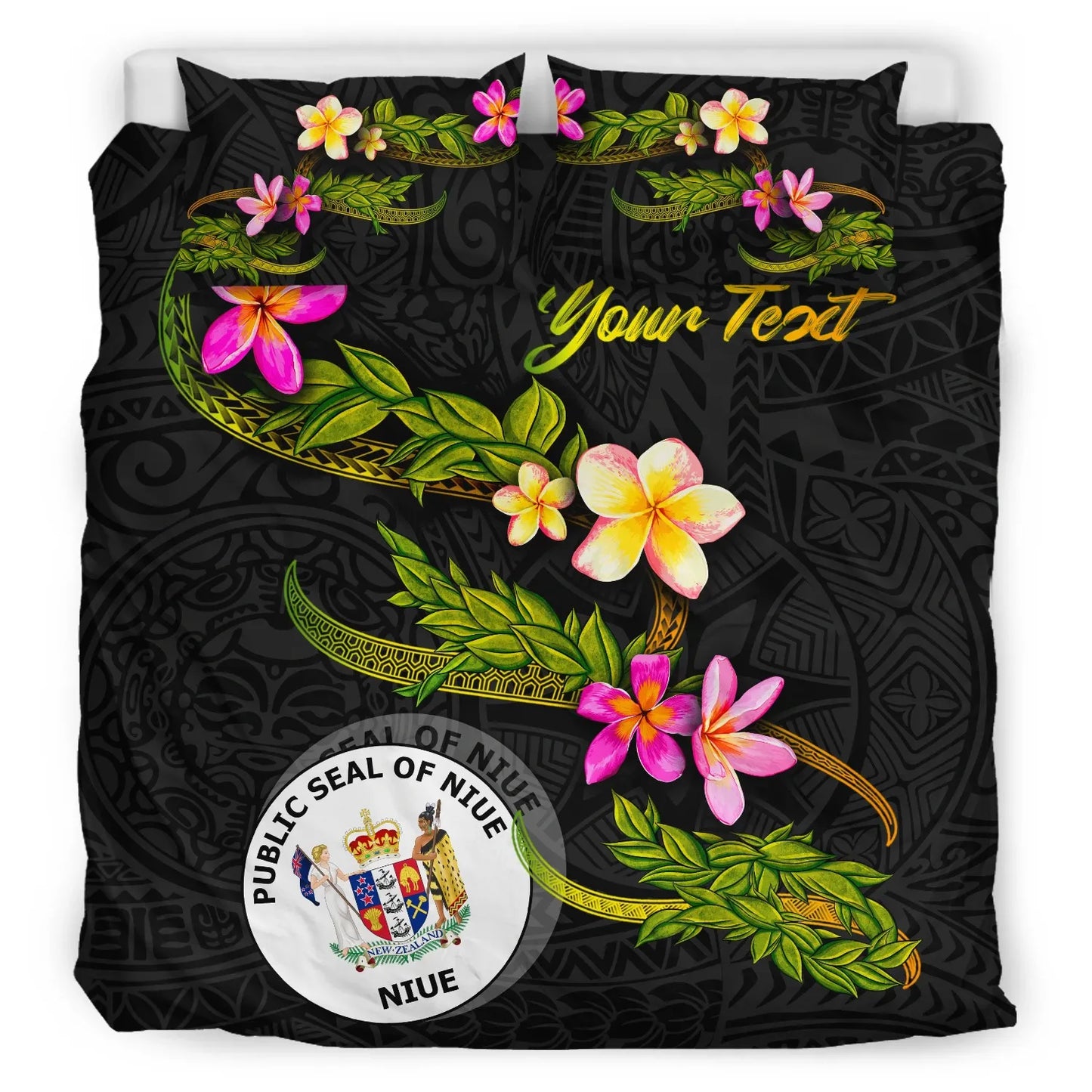 Niue Polynesian Custom Personalised Bedding Set - Plumeria Tribal