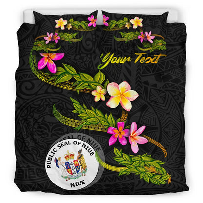 Niue Polynesian Custom Personalised Bedding Set - Plumeria Tribal