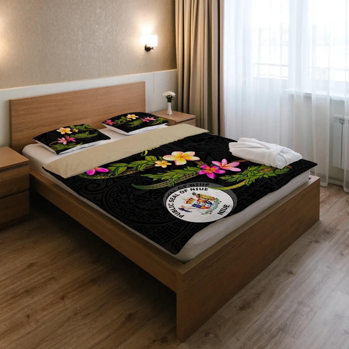 Niue Polynesian Custom Personalised Bedding Set - Plumeria Tribal