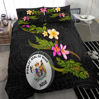 Niue Polynesian Custom Personalised Bedding Set - Plumeria Tribal