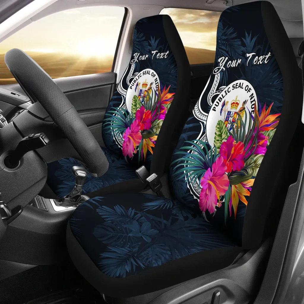 Niue Polynesian Custom Personalised Car Seat Covers - Tropical Flower