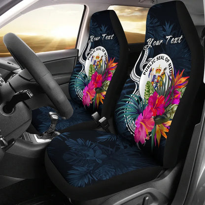Niue Polynesian Custom Personalised Car Seat Covers - Tropical Flower