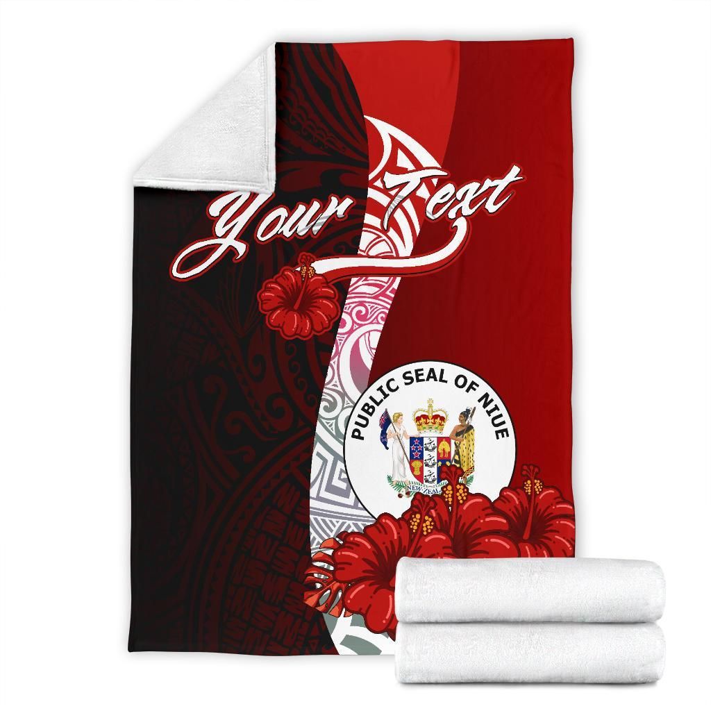 Niue Polynesian Custom Personalised Premium Blanket - Coat Of Arm With Hibiscus