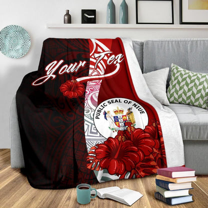 Niue Polynesian Custom Personalised Premium Blanket - Coat Of Arm With Hibiscus