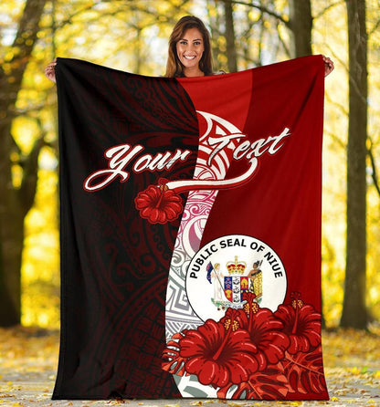 Niue Polynesian Custom Personalised Premium Blanket - Coat Of Arm With Hibiscus