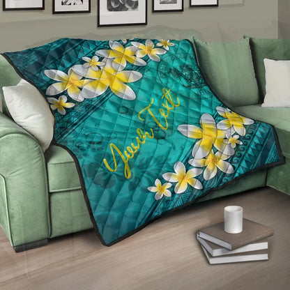 Niue Polynesian Custom Personalised Quilt - Plumeria With Blue Ocean