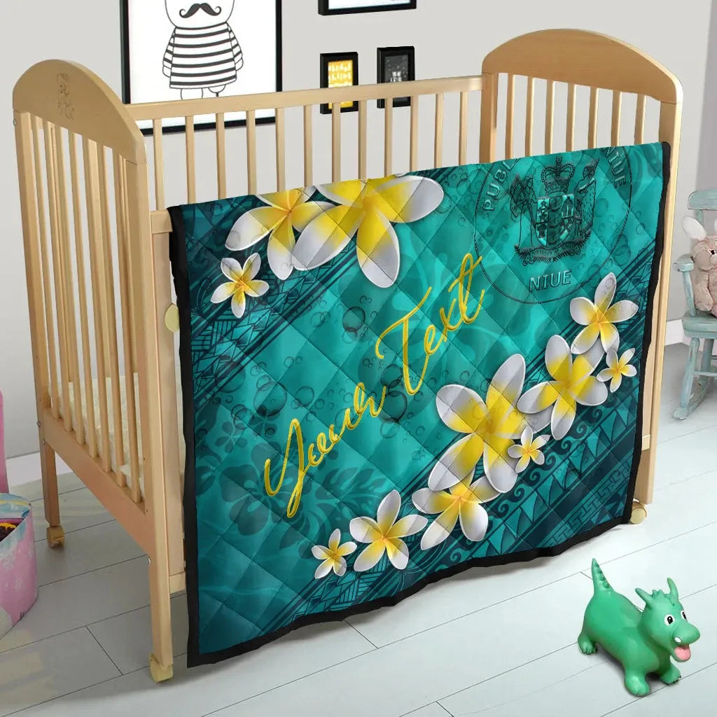 Niue Polynesian Custom Personalised Quilt - Plumeria With Blue Ocean