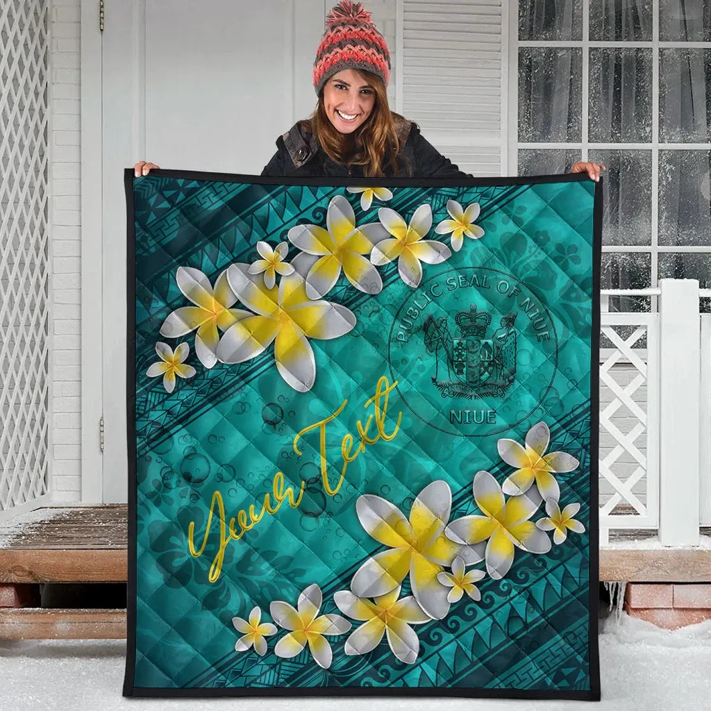 Niue Polynesian Custom Personalised Quilt - Plumeria With Blue Ocean