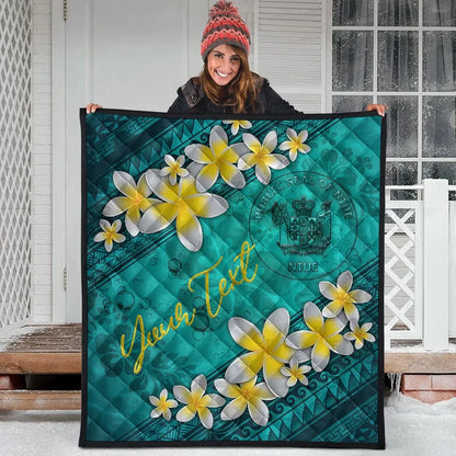 Niue Polynesian Custom Personalised Quilt - Plumeria With Blue Ocean