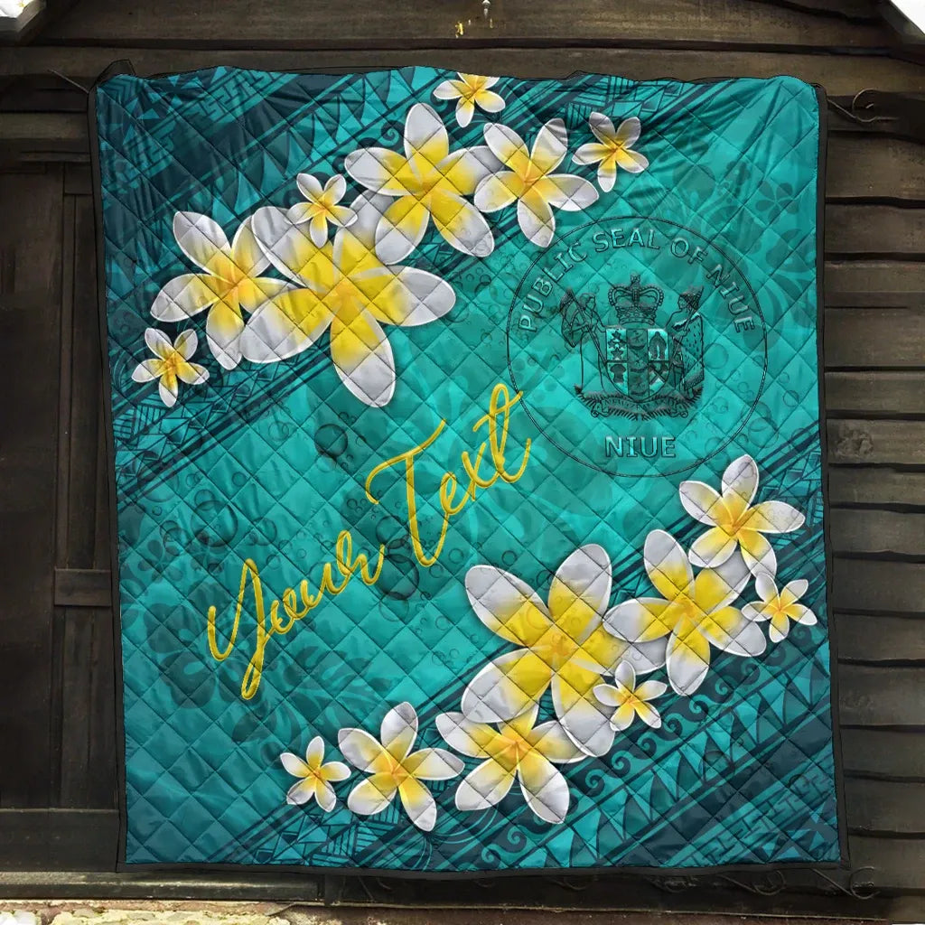 Niue Polynesian Custom Personalised Quilt - Plumeria With Blue Ocean