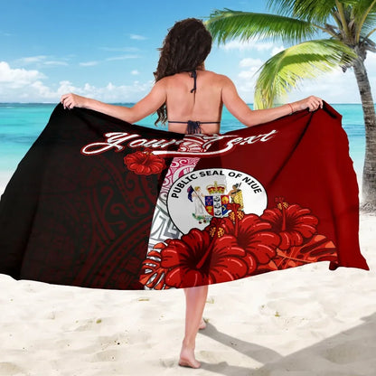 Niue Polynesian Custom Personalised Sarong - Coat Of Arm With Hibiscus