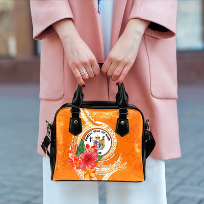 Niue Polynesian Custom Personalised Shoulder Handbag - Orange Floral With Seal