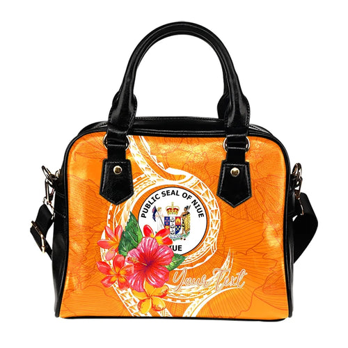 Niue Polynesian Custom Personalised Shoulder Handbag - Orange Floral With Seal