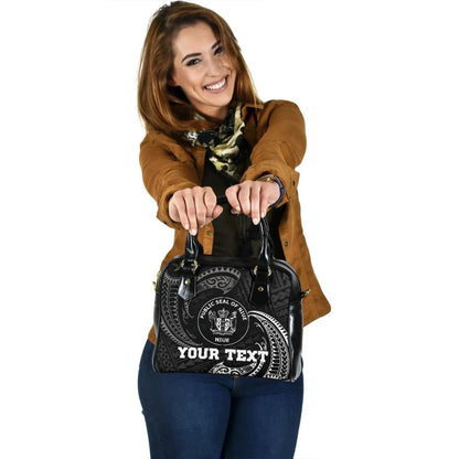 Niue Polynesian Custom Personalised Shoulder Handbag - White Tribal Wave