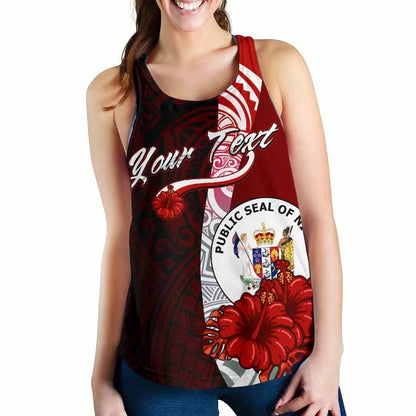 Niue Polynesian Custom Personalised Women Racerback Tank - Coat Of Arm With Hibiscus