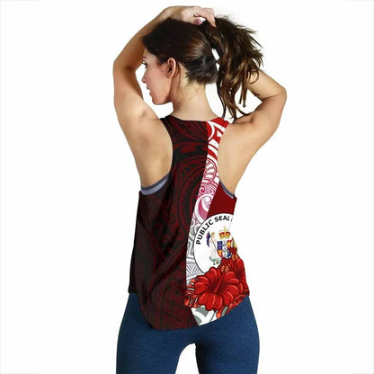 Niue Polynesian Custom Personalised Women Racerback Tank - Coat Of Arm With Hibiscus
