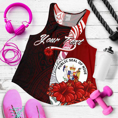 Niue Polynesian Custom Personalised Women Racerback Tank - Coat Of Arm With Hibiscus