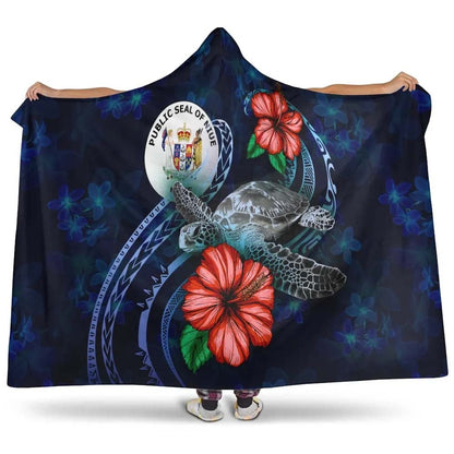 Niue Polynesian Hooded Blanket - Blue Turtle Hibiscus