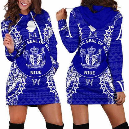 Niue Polynesian Hoodie Dress Map Blue