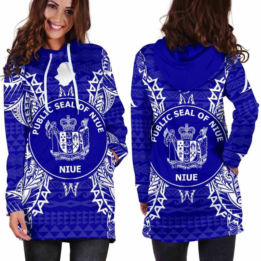 Niue Polynesian Hoodie Dress Map Blue