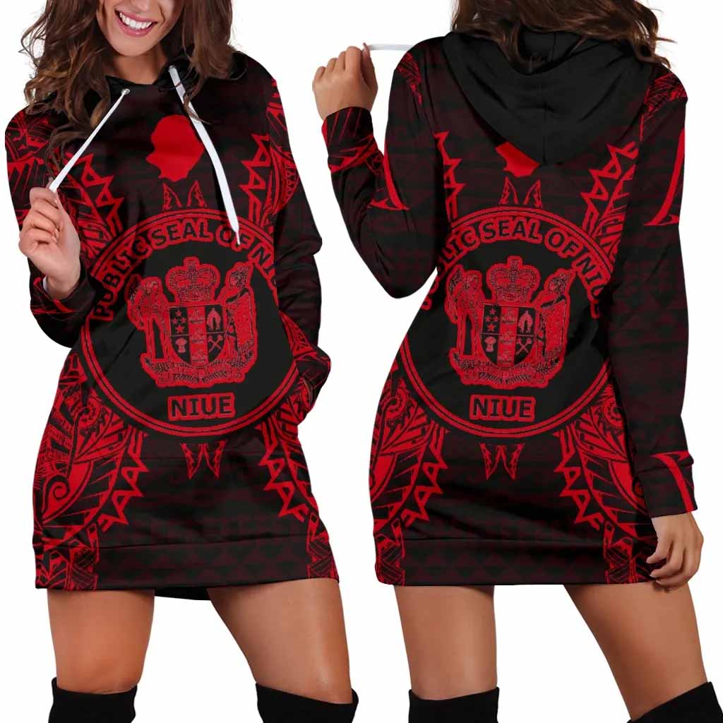 Niue Polynesian Hoodie Dress Map Red