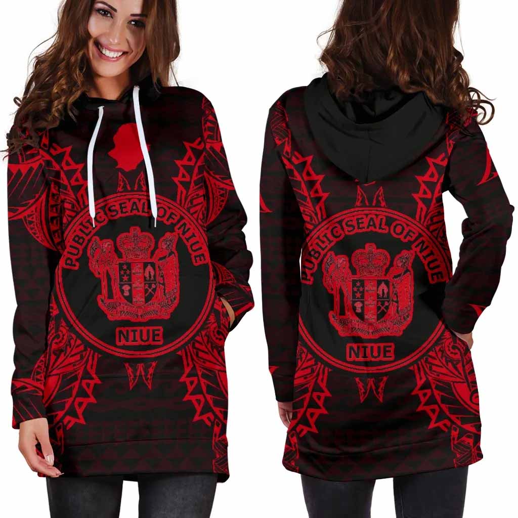 Niue Polynesian Hoodie Dress Map Red