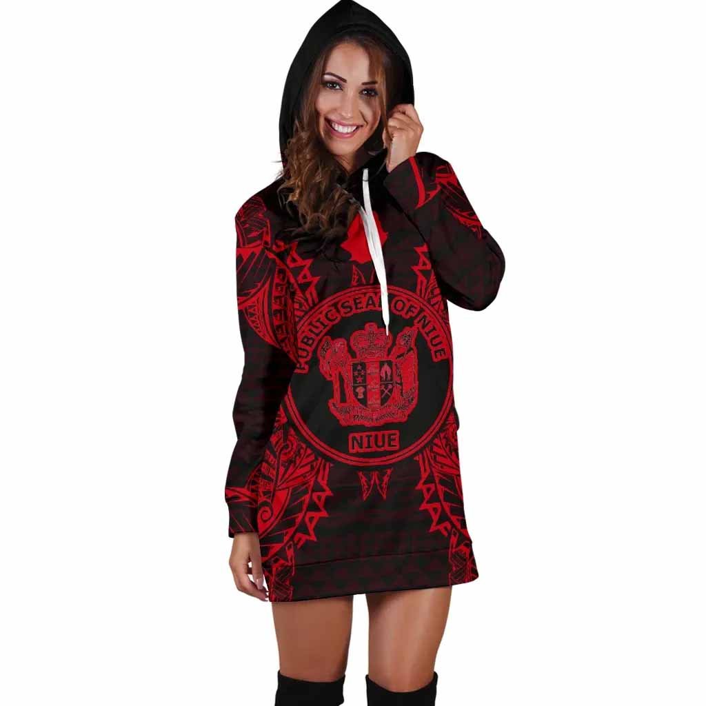Niue Polynesian Hoodie Dress Map Red