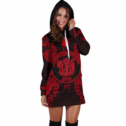 Niue Polynesian Hoodie Dress Map Red