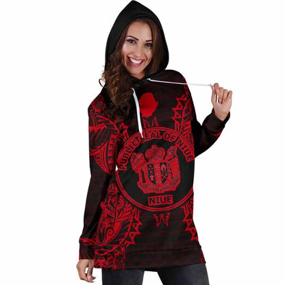 Niue Polynesian Hoodie Dress Map Red