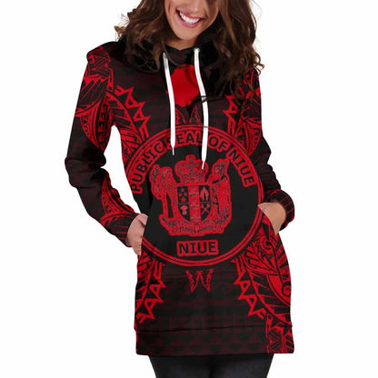 Niue Polynesian Hoodie Dress Map Red