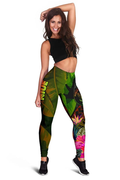Niue Polynesian Legging - Hibiscus and Banana Leaves