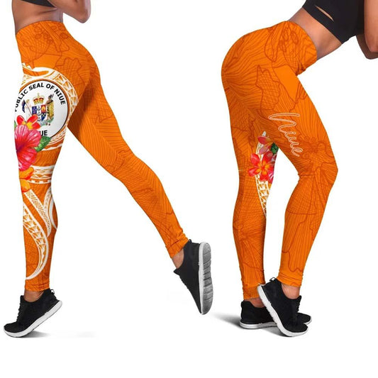 Niue Polynesian Legging - Orange Floral With Seal