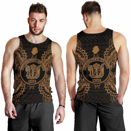 Niue Polynesian Men Tank Top Map Gold