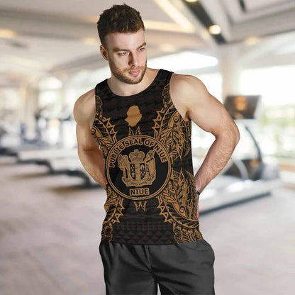 Niue Polynesian Men Tank Top Map Gold