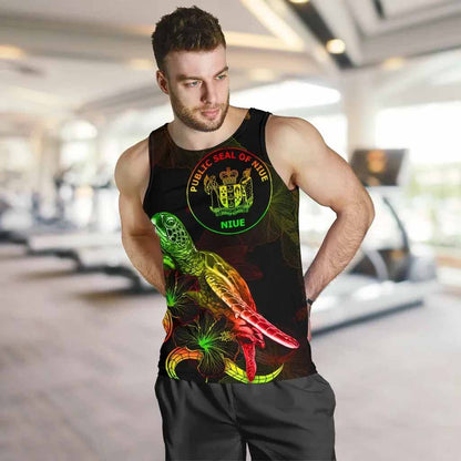 Niue Polynesian Men Tank Top - Turtle With Blooming Hibiscus Reggae