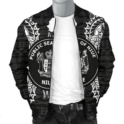 Niue Polynesian Bomber Jacket Map Black