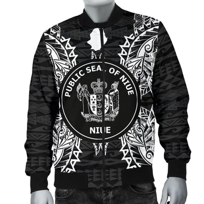 Niue Polynesian Bomber Jacket Map Black